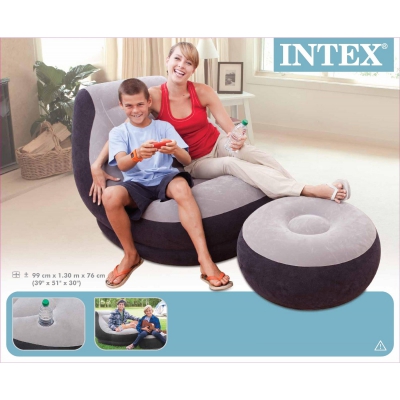 Intex 68564 интекс Надувное кресло с пуфиком серое (99х130х76см) ― "Vgik - Вжик, магазин полезных вещей."